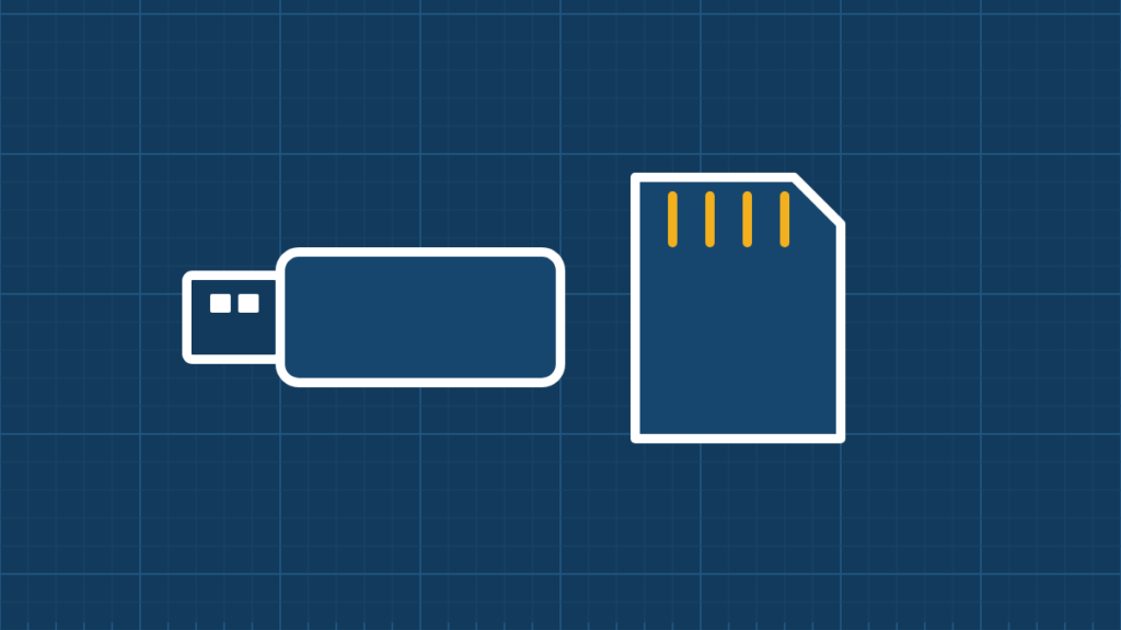 Illustration of a USB stick and SD card