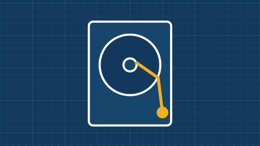 Illustration of an open hard drive with platter and read arm