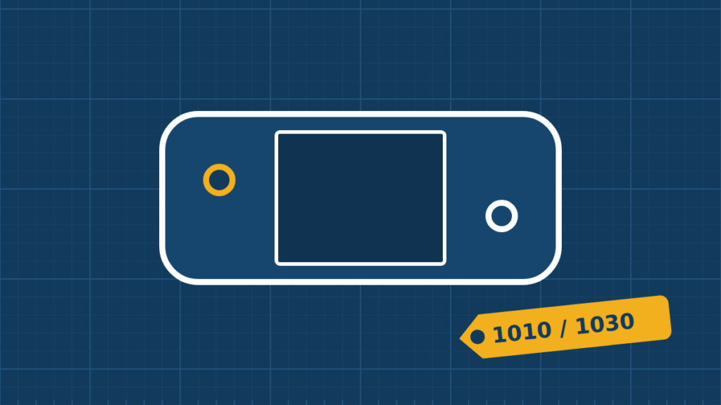 Illustration of a Steam Deck LCD (1010) and OLED (1030)