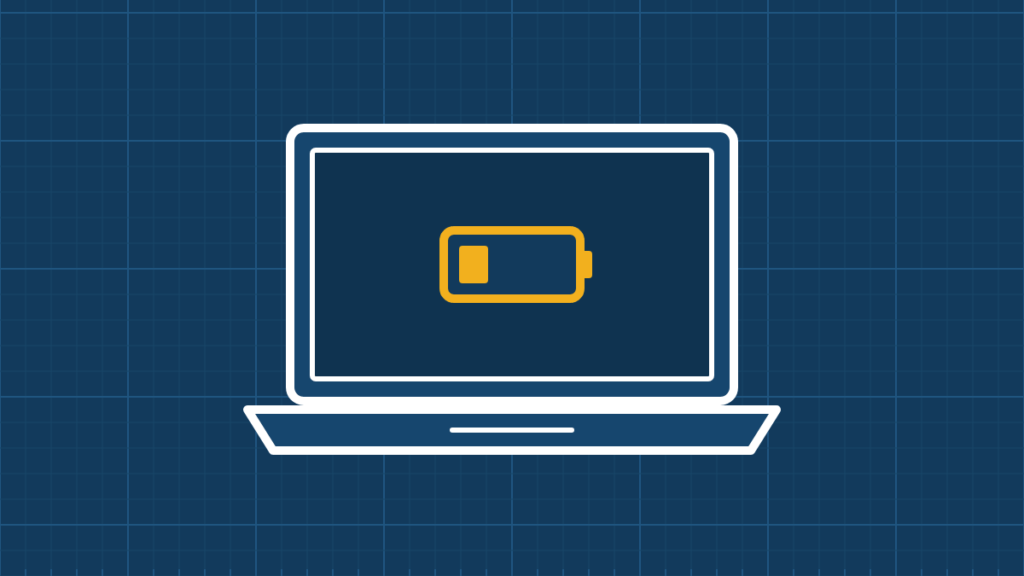 Illustration of a laptop with a battery warning