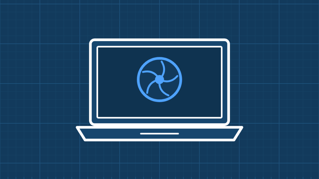 Illustration of a gaming laptop with a cooling fan