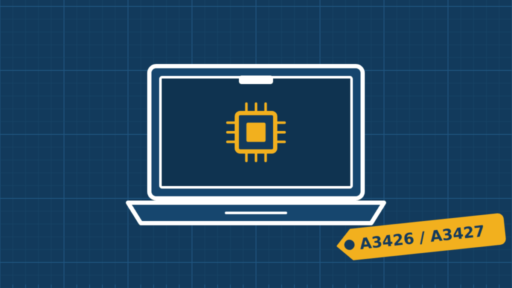 Illustration of a MacBook Pro 14″ M5 Pro / M5 Max being repaired