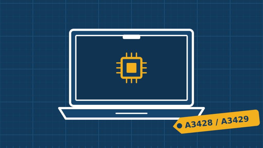 Illustration of a MacBook Pro 16″ M5 Pro / M5 Max being repaired