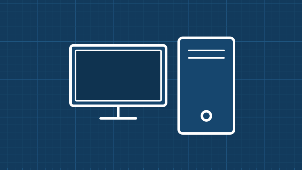 Illustration of a desktop computer tower and monitor