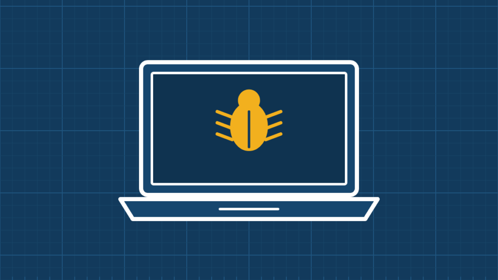 Illustration of a laptop with a virus warning