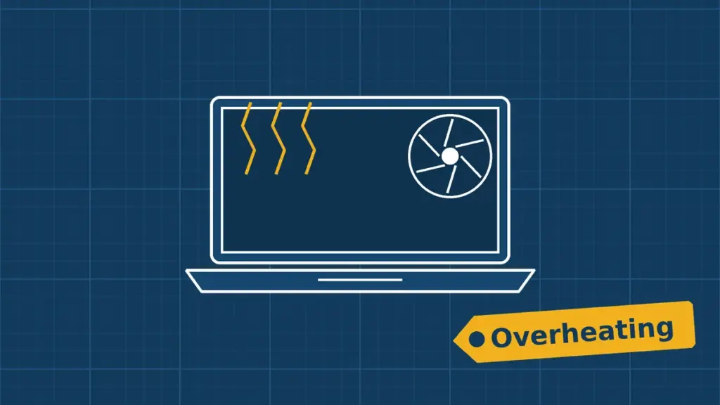 Illustration of a laptop with an overheating fan